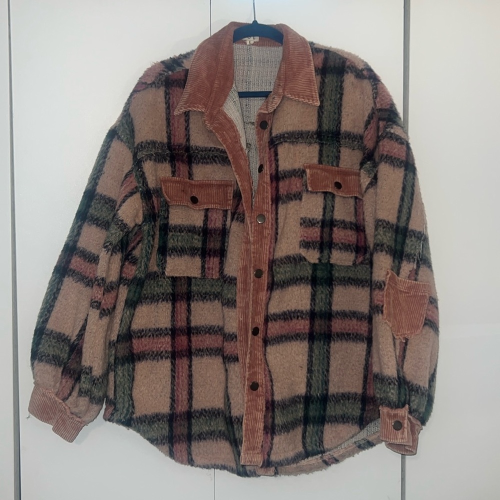 Warm Pink Plaid Shacket Sz L